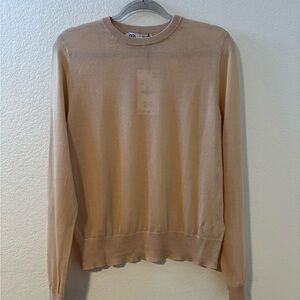 Zara Women’s Fine Knit Crewneck Pullover Sweater Size M Beige NWT
